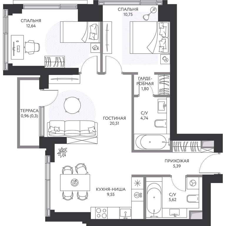 2-BD Apartment Sale, 72.6 sq. m. at Hide, 1st Setunsky Drive, вл6, Moscow, Russia #1 2-BD Apartment Sale, 72.6 sq. m. at Hide, 1st Setunsky Drive, вл6, Moscow, Russia #1