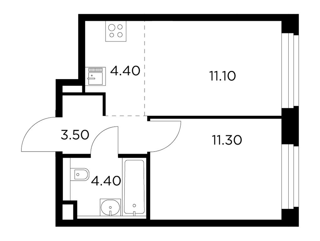 1-BD Apartment Sale, 34.7平方米 at Belyi Grad, Tsentralnaya Street, 1, Mytischi, Moscow Region, Russia #1