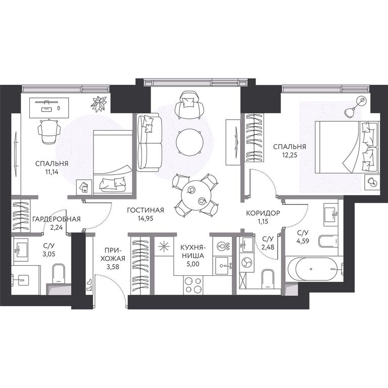 2-BD Apartment Sale, 60.7平方米 at Hide, 1st Setunsky Drive, вл6, Moscow, Russia #1 2-BD Apartment Sale, 60.7平方米 at Hide, 1st Setunsky Drive, вл6, Moscow, Russia #1