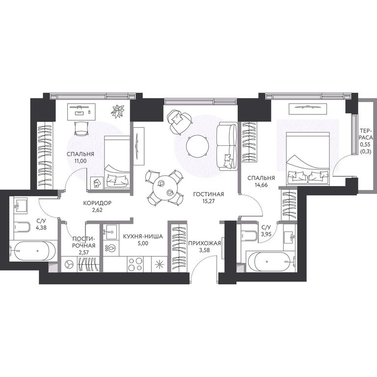 2-BD Apartment Sale, 64.2 sq. m. at Hide, 1st Setunsky Drive, вл6, Moscow, Russia #1 2-BD Apartment Sale, 64.2 sq. m. at Hide, 1st Setunsky Drive, вл6, Moscow, Russia #1