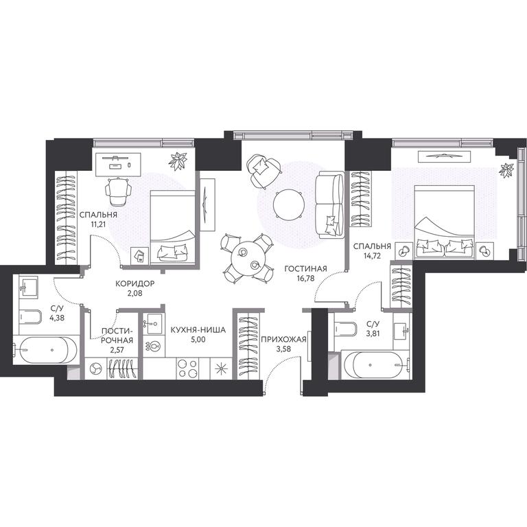 2-BD Apartment Sale, 64.7 sq. m. at Hide, 1st Setunsky Drive, вл6, Moscow, Russia #1 2-BD Apartment Sale, 64.7 sq. m. at Hide, 1st Setunsky Drive, вл6, Moscow, Russia #1