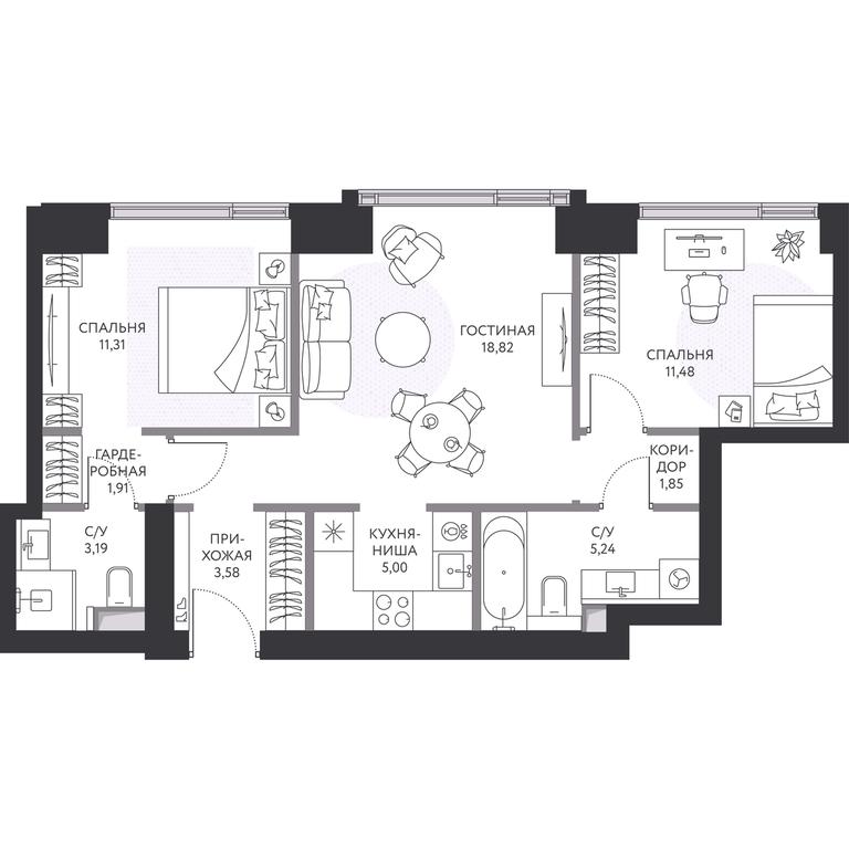 2-BD Apartment Sale, 62.7平方米 at Hide, 1st Setunsky Drive, вл6, Moscow, Russia #1