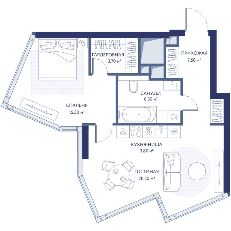 1-BD Apartment Sale, 56.8 sq. m. at HideOut, 3rd Setunsky Drive, Moscow, Russia #1