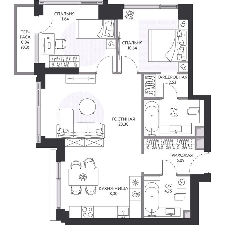 2-BD Apartment Sale, 72.9平方米 at Hide, 1st Setunsky Drive, вл6, Moscow, Russia #1 2-BD Apartment Sale, 72.9平方米 at Hide, 1st Setunsky Drive, вл6, Moscow, Russia #1