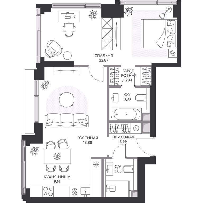 1-BD Apartment Sale, 65.9平方米 at Hide, 1st Setunsky Drive, вл6, Moscow, Russia #1 1-BD Apartment Sale, 65.9平方米 at Hide, 1st Setunsky Drive, вл6, Moscow, Russia #1