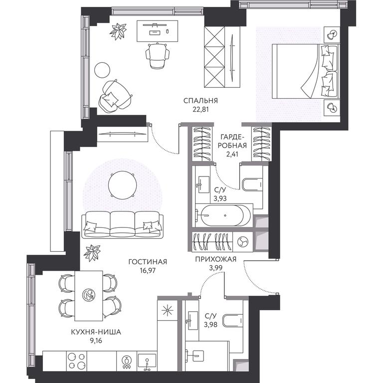 1-BD Apartment Sale, 64平方米 at Hide, 1st Setunsky Drive, вл6, Moscow, Russia #1