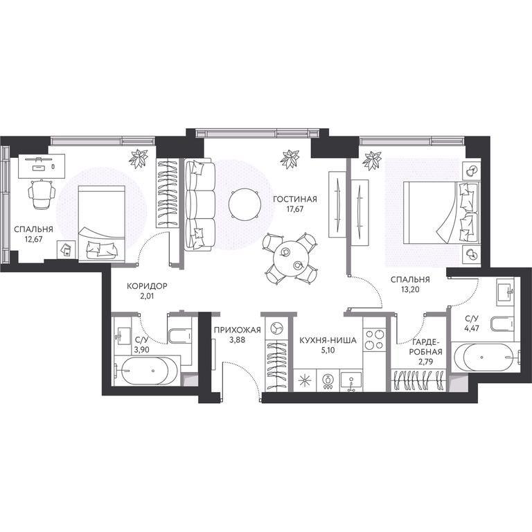 2-BD Apartment Sale, 66.7平方米 at Hide, 1st Setunsky Drive, вл6, Moscow, Russia #1 2-BD Apartment Sale, 66.7平方米 at Hide, 1st Setunsky Drive, вл6, Moscow, Russia #1