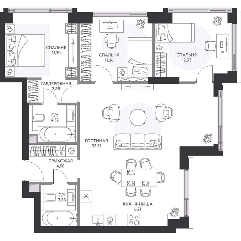 3-BD Apartment Sale, 93.3 sq. m. at Hide, 1st Setunsky Drive, вл6, Moscow, Russia #2 3-BD Apartment Sale, 93.3 sq. m. at Hide, 1st Setunsky Drive, вл6, Moscow, Russia #2