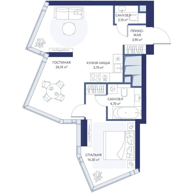 1-BD Apartment Sale, 54.8平方米 at HideOut, 3rd Setunsky Drive, Moscow, Russia #1
