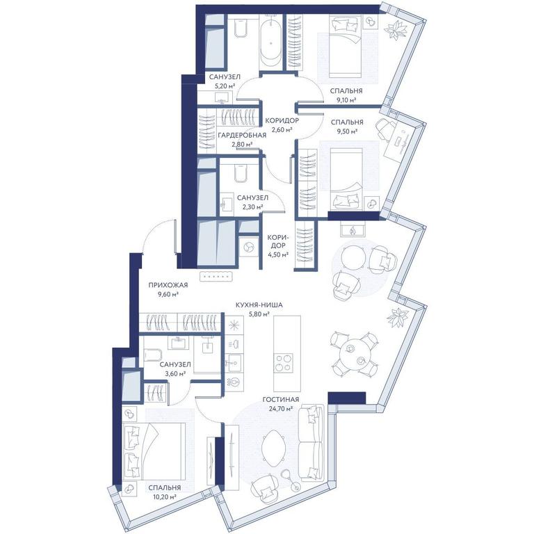 3-BD Apartment Sale, 89.9平方米 at HideOut, 3rd Setunsky Drive, Moscow, Russia #1