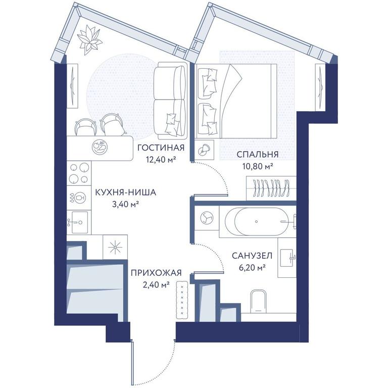 1-BD Apartment Sale, 35.2平方米 at HideOut, 3rd Setunsky Drive, Moscow, Russia #1