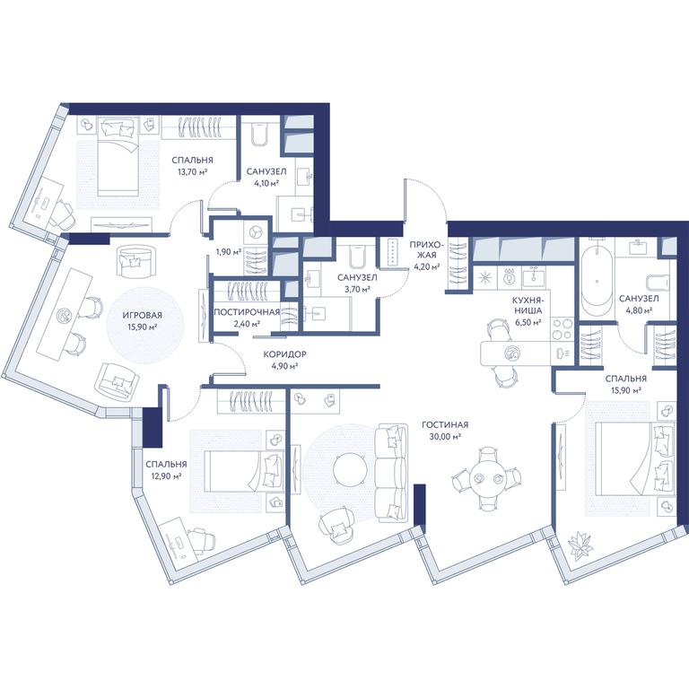 3-BD Apartment Sale, 120.9平方米 at HideOut, 3rd Setunsky Drive, Moscow, Russia #1