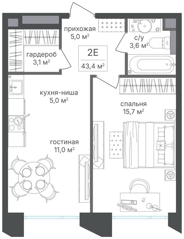 1-BD Apartment Sale, 43.4平方米 at Petrovskiy Park II, Stary Petrovsko-Razumovsky Drive, 1/23, Moscow, Russia #2