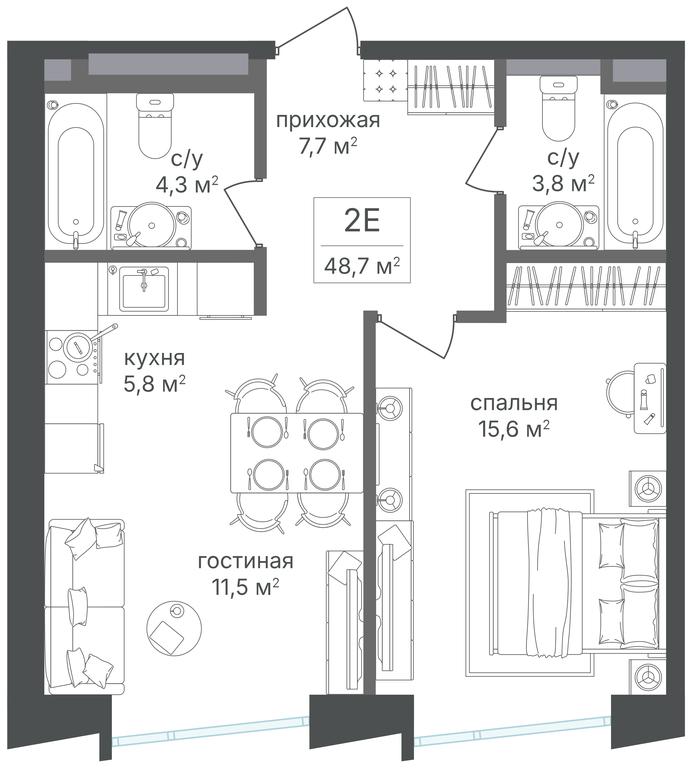 1-BD Apartment Sale, 48.7 sq. m. at Petrovskiy Park II, Stary Petrovsko-Razumovsky Drive, 1/23, Moscow, Russia #1