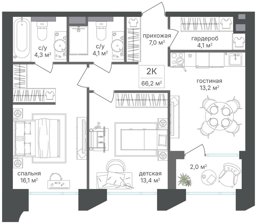 2-BD Apartment Sale, 64.2 sq. m. at Petrovskiy Park II, Stary Petrovsko-Razumovsky Drive, 1/23, Moscow, Russia #1