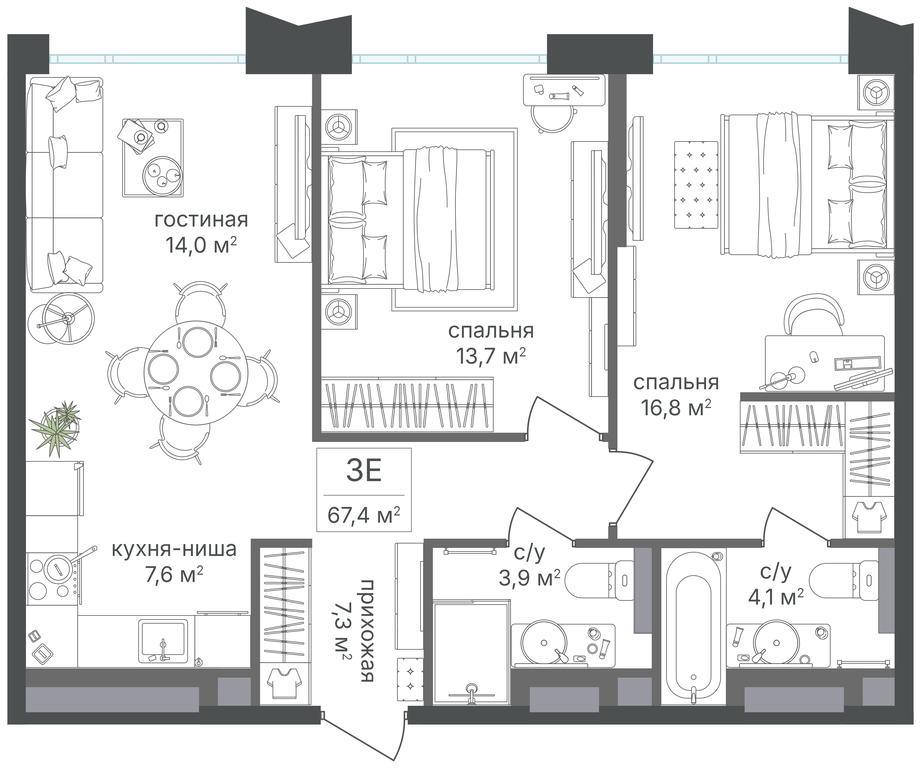 2-BD Apartment Sale, 67.4平方米 at Petrovskiy Park II, Stary Petrovsko-Razumovsky Drive, 1/23, Moscow, Russia #2