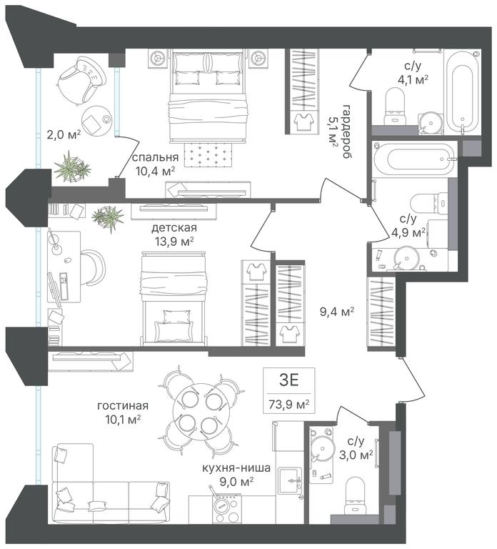 2-BD Apartment Sale, 71.9 sq. m. at Petrovskiy Park II, Stary Petrovsko-Razumovsky Drive, 1/23, Moscow, Russia #2
