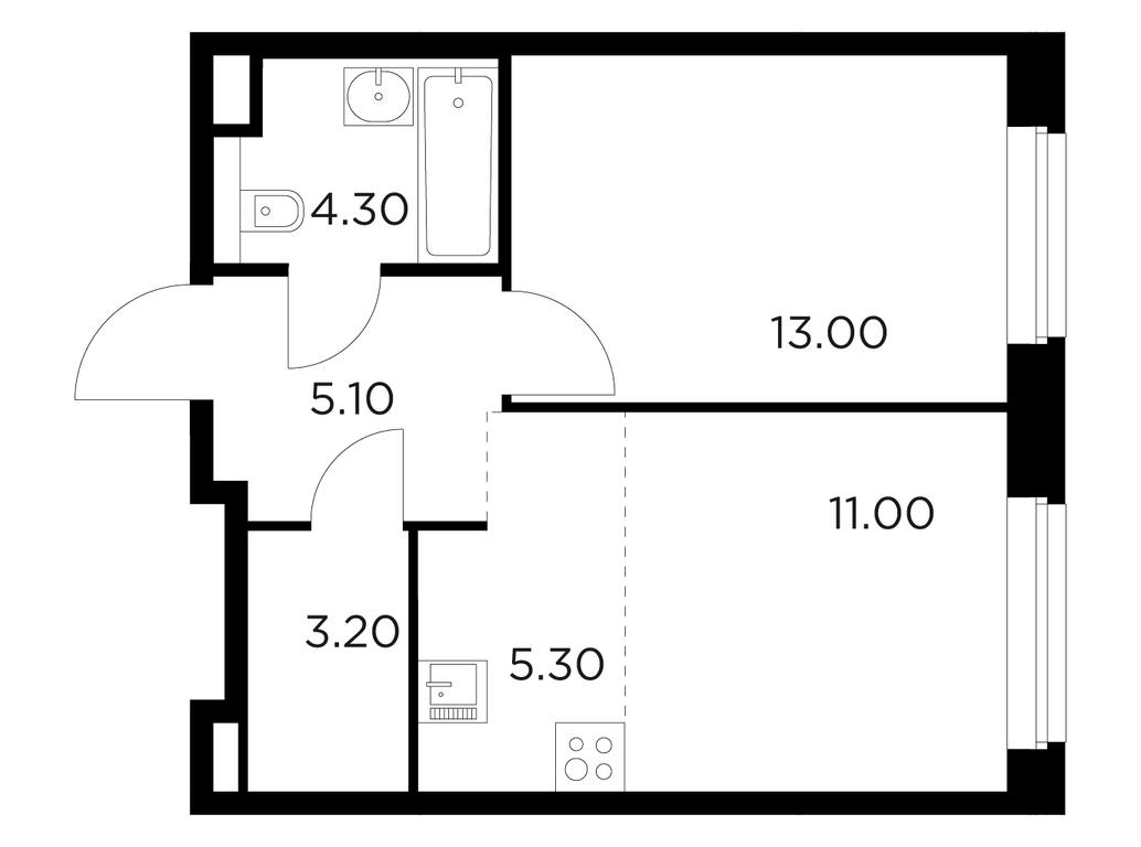 1-BD Apartment Sale, 41.9平方米 at Belyi Grad, Tsentralnaya Street, 1, Mytischi, Moscow Region, Russia #1