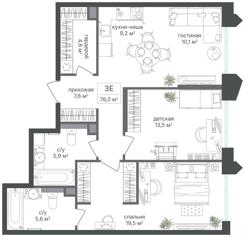 2-BD Apartment Sale, 76平方米 at Petrovskiy Park II, Stary Petrovsko-Razumovsky Drive, 1/23, Moscow, Russia #2