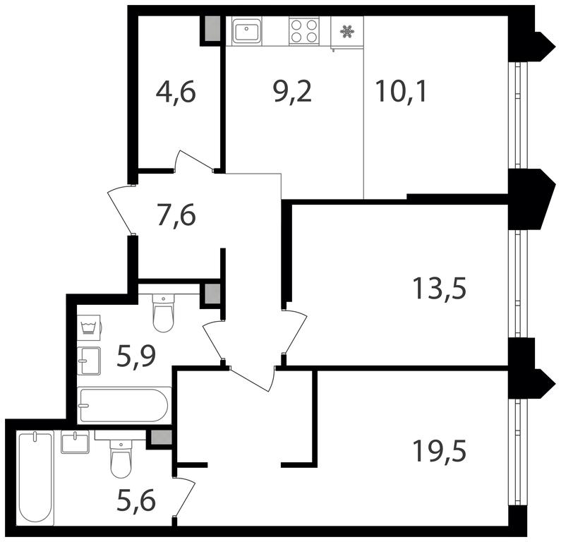 2-BD Apartment Sale, 76平方米 at Petrovskiy Park II, Stary Petrovsko-Razumovsky Drive, 1/23, Moscow, Russia #1