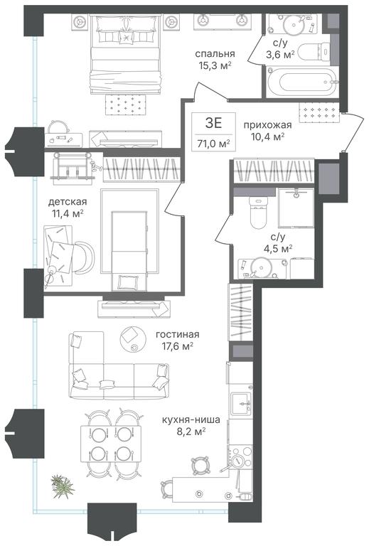 2-BD Apartment Sale, 71平方米 at Petrovskiy Park II, Stary Petrovsko-Razumovsky Drive, 1/23, Moscow, Russia #1