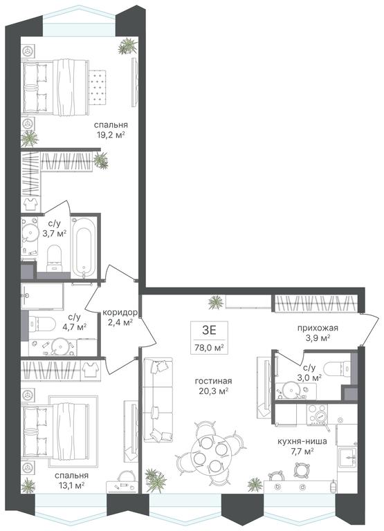 2-BD Apartment Sale, 78平方米 at Petrovskiy Park II, Stary Petrovsko-Razumovsky Drive, 1/23, Moscow, Russia #2