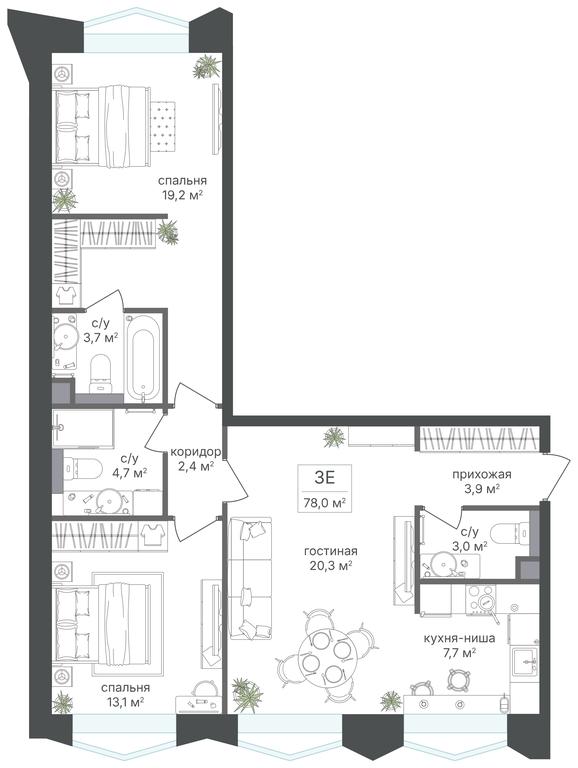 2-BD Apartment Sale, 78平方米 at Petrovskiy Park II, Stary Petrovsko-Razumovsky Drive, 1/23, Moscow, Russia #2