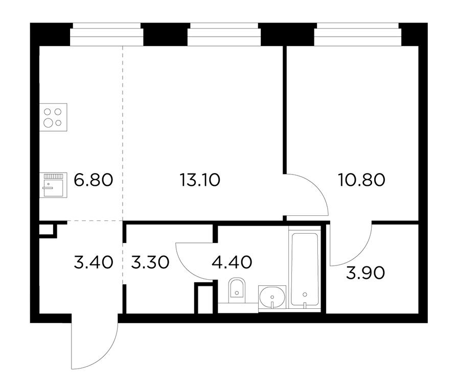 1-BD Apartment Sale, 45.7平方米 at Belyi Grad, Tsentralnaya Street, 1, Mytischi, Moscow Region, Russia #1