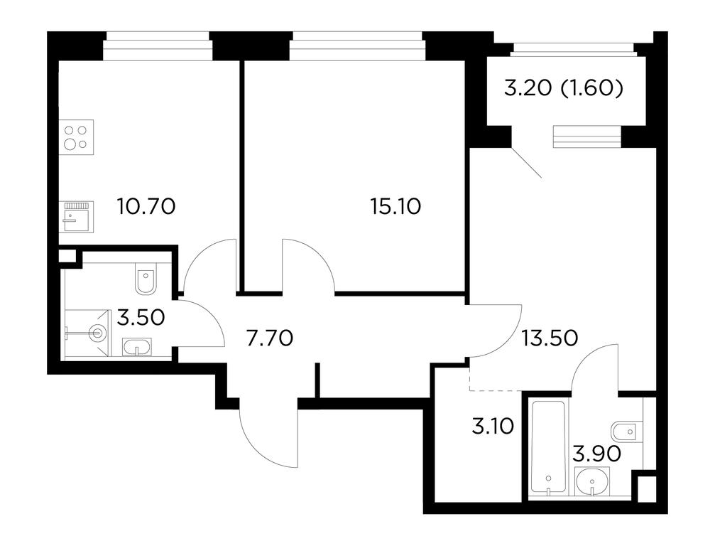 2-BD Apartment Sale, 59.1平方米 at Belyi Grad, Tsentralnaya Street, 1, Mytischi, Moscow Region, Russia #1 2-BD Apartment Sale, 59.1平方米 at Belyi Grad, Tsentralnaya Street, 1, Mytischi, Moscow Region, Russia #1