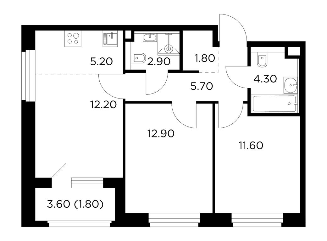2-BD Apartment Sale, 58.4平方米 at Belyi Grad, Tsentralnaya Street, 1, Mytischi, Moscow Region, Russia #1