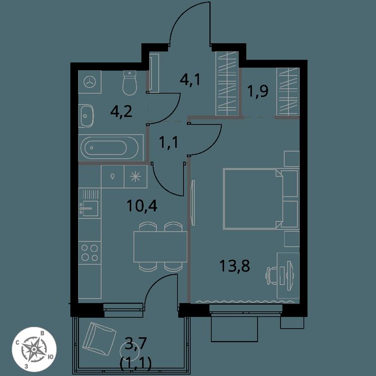 1-BD Apartment Sale, 36.6平方米 at 1 Izmajlovskij, Montazhnaya Street, 8с13, Moscow, Russia #1