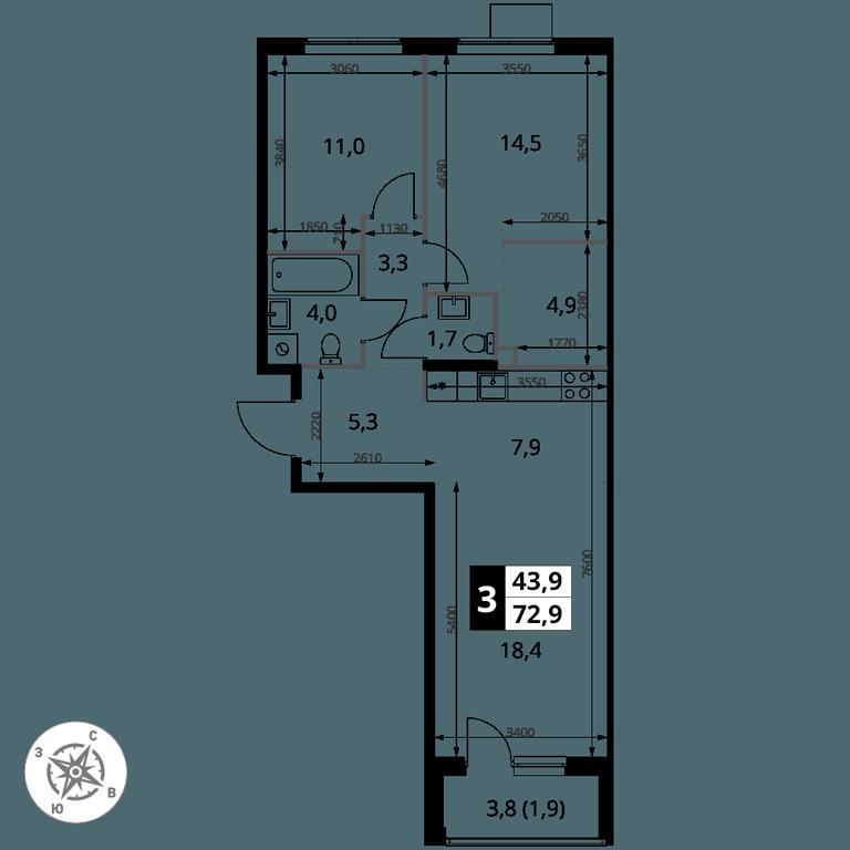 3-BD Apartment Sale, 72.9 sq. m. at 1 Izmajlovskij, Montazhnaya Street, 8с13, Moscow, Russia #2