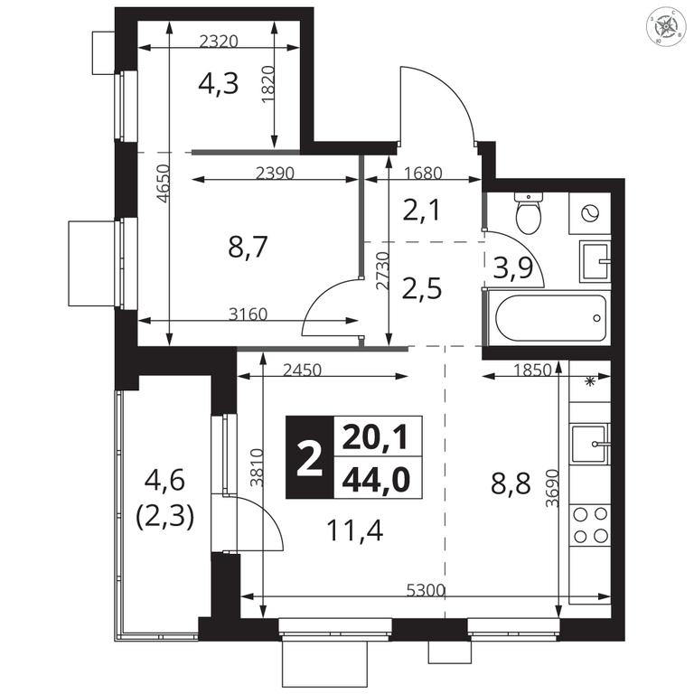 2-BD Apartment Sale, 44 sq. m. at 1 Izmajlovskij, Montazhnaya Street, 8с13, Moscow, Russia #2 2-BD Apartment Sale, 44 sq. m. at 1 Izmajlovskij, Montazhnaya Street, 8с13, Moscow, Russia #2