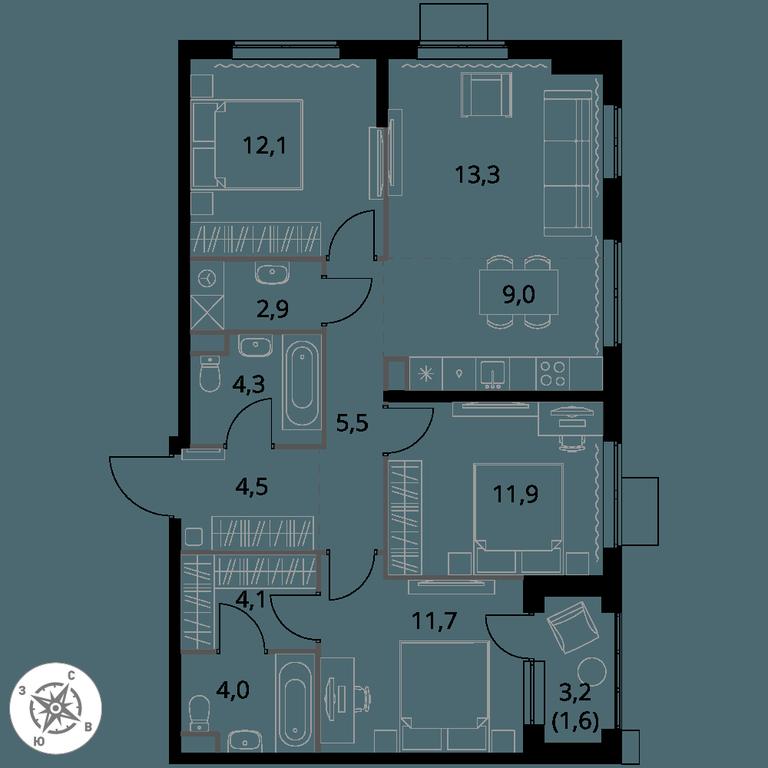 4-BD Apartment Sale, 84.9 sq. m. at 1 Izmajlovskij, Montazhnaya Street, 8с13, Moscow, Russia #1 4-BD Apartment Sale, 84.9 sq. m. at 1 Izmajlovskij, Montazhnaya Street, 8с13, Moscow, Russia #1
