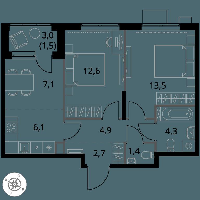 3-BD Apartment Sale, 54.1平方米 at 1 Izmajlovskij, Montazhnaya Street, 8с13, Moscow, Russia #1 3-BD Apartment Sale, 54.1平方米 at 1 Izmajlovskij, Montazhnaya Street, 8с13, Moscow, Russia #1