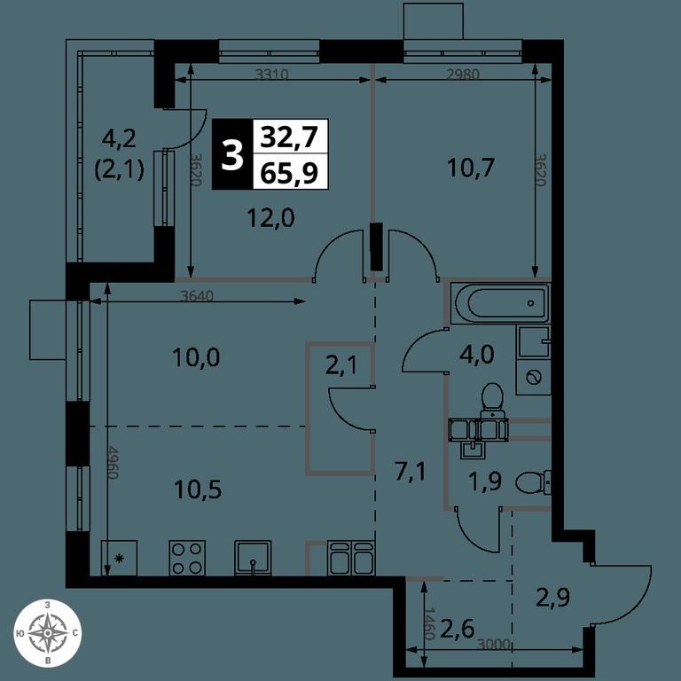 3-BD Apartment Sale, 65.9 sq. m. at 1-y Salarevskiy, Kiyevskoye Highway, Moskovskiy Settlement, Moscow, Russia #2
