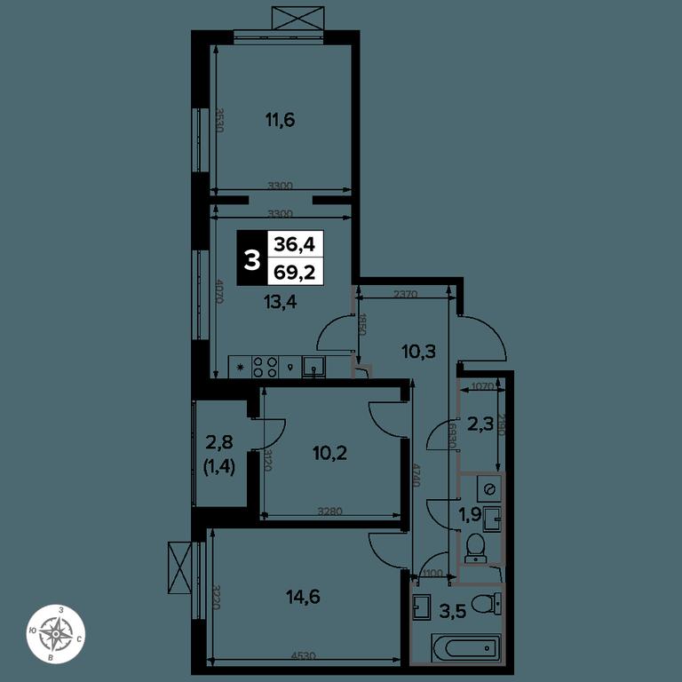 3-BD Apartment Sale, 69.3 sq. m. at Yzhnaya Bitsa, Yuzhnaya Bitsa Residential Complex, posyolok Bittsa, Leninskiy City District, Moscow Region, Russia #2 3-BD Apartment Sale, 69.3 sq. m. at Yzhnaya Bitsa, Yuzhnaya Bitsa Residential Complex, posyolok Bittsa, Leninskiy City District, Moscow Region, Russia #2