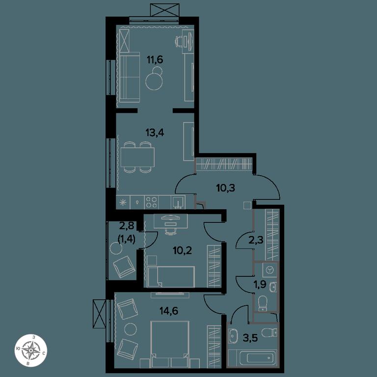 3-BD Apartment Sale, 69.3 sq. m. at Yzhnaya Bitsa, Yuzhnaya Bitsa Residential Complex, posyolok Bittsa, Leninskiy City District, Moscow Region, Russia #1 3-BD Apartment Sale, 69.3 sq. m. at Yzhnaya Bitsa, Yuzhnaya Bitsa Residential Complex, posyolok Bittsa, Leninskiy City District, Moscow Region, Russia #1