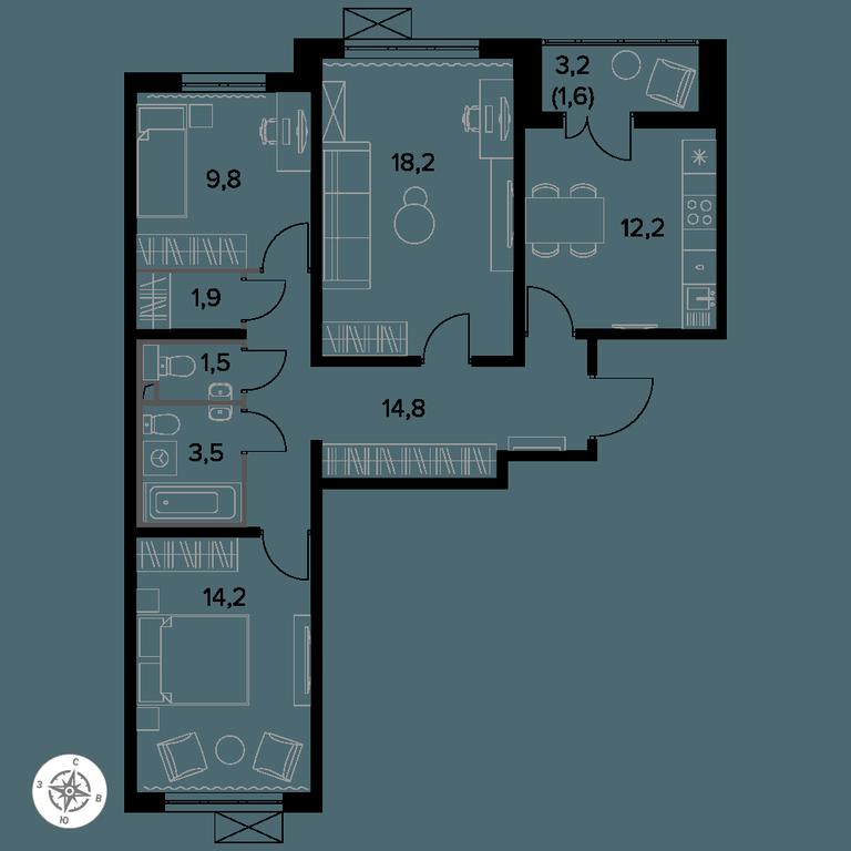 3-BD Apartment Sale, 77.6 sq. m. at Yzhnaya Bitsa, Yuzhnaya Bitsa Residential Complex, posyolok Bittsa, Leninskiy City District, Moscow Region, Russia #1 3-BD Apartment Sale, 77.6 sq. m. at Yzhnaya Bitsa, Yuzhnaya Bitsa Residential Complex, posyolok Bittsa, Leninskiy City District, Moscow Region, Russia #1