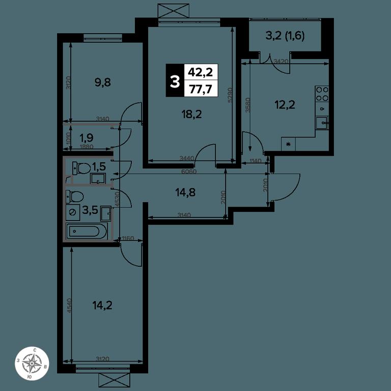 3-BD Apartment Sale, 77.6 sq. m. at Yzhnaya Bitsa, Yuzhnaya Bitsa Residential Complex, posyolok Bittsa, Leninskiy City District, Moscow Region, Russia #2 3-BD Apartment Sale, 77.6 sq. m. at Yzhnaya Bitsa, Yuzhnaya Bitsa Residential Complex, posyolok Bittsa, Leninskiy City District, Moscow Region, Russia #2