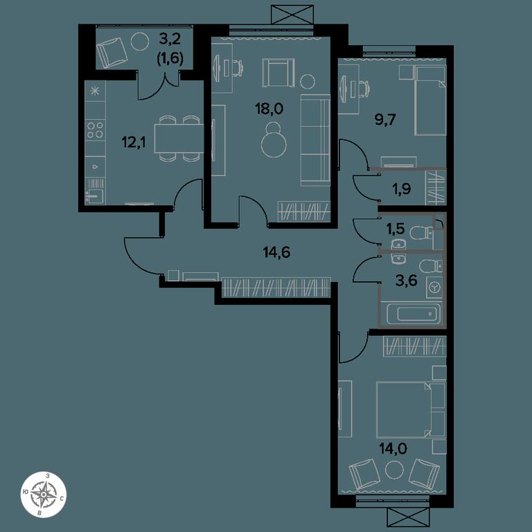 Продажа 3-комн. квартиры, 76,8 м² в ЖК «Южная Битца», жилой комплекс Южная Битца, посёлок Битца, Ленинский городской округ, Московская область, Россия #1