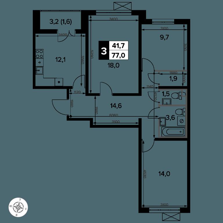 Продажа 3-комн. квартиры, 76,8 м² в ЖК «Южная Битца», жилой комплекс Южная Битца, посёлок Битца, Ленинский городской округ, Московская область, Россия #2