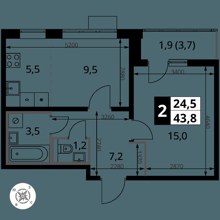 2-BD Apartment Sale, 43.8 sq. m. at Yzhnaya Bitsa, Yuzhnaya Bitsa Residential Complex, posyolok Bittsa, Leninskiy City District, Moscow Region, Russia #1 2-BD Apartment Sale, 43.8 sq. m. at Yzhnaya Bitsa, Yuzhnaya Bitsa Residential Complex, posyolok Bittsa, Leninskiy City District, Moscow Region, Russia #1