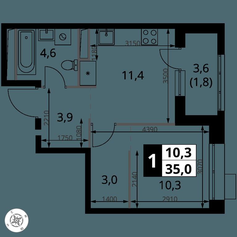 1-BD Apartment Sale, 35 sq. m. at 1-y Salarevskiy, Kiyevskoye Highway, Moskovskiy Settlement, Moscow, Russia #2