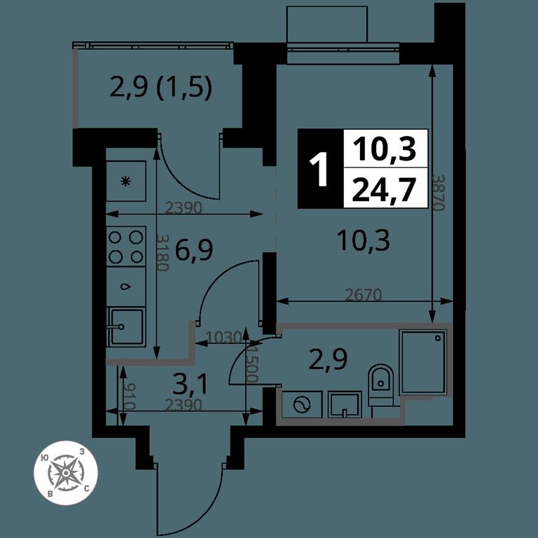 1-BD Apartment Sale, 24.7 sq. m. at Yzhnaya Bitsa, Yuzhnaya Bitsa Residential Complex, posyolok Bittsa, Leninskiy City District, Moscow Region, Russia #1