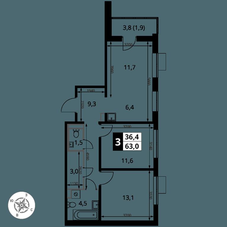 3-BD Apartment Sale, 63 sq. m. at Pervy Donskoj, zhiloy mikrorayon Sapronovo, derevnya Sapronovo, Leninskiy City District, Moscow Region, Russia #2 3-BD Apartment Sale, 63 sq. m. at Pervy Donskoj, zhiloy mikrorayon Sapronovo, derevnya Sapronovo, Leninskiy City District, Moscow Region, Russia #2