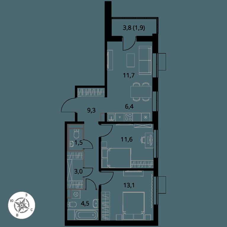 3-BD Apartment Sale, 63 sq. m. at Pervy Donskoj, zhiloy mikrorayon Sapronovo, derevnya Sapronovo, Leninskiy City District, Moscow Region, Russia #1 3-BD Apartment Sale, 63 sq. m. at Pervy Donskoj, zhiloy mikrorayon Sapronovo, derevnya Sapronovo, Leninskiy City District, Moscow Region, Russia #1