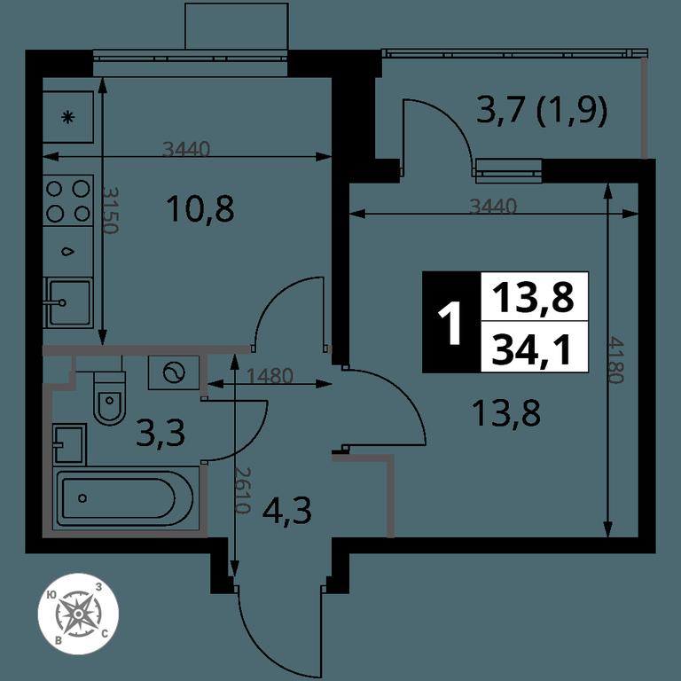 1-BD Apartment Sale, 34.1 sq. m. at Yzhnaya Bitsa, Yuzhnaya Bitsa Residential Complex, posyolok Bittsa, Leninskiy City District, Moscow Region, Russia #1 1-BD Apartment Sale, 34.1 sq. m. at Yzhnaya Bitsa, Yuzhnaya Bitsa Residential Complex, posyolok Bittsa, Leninskiy City District, Moscow Region, Russia #1