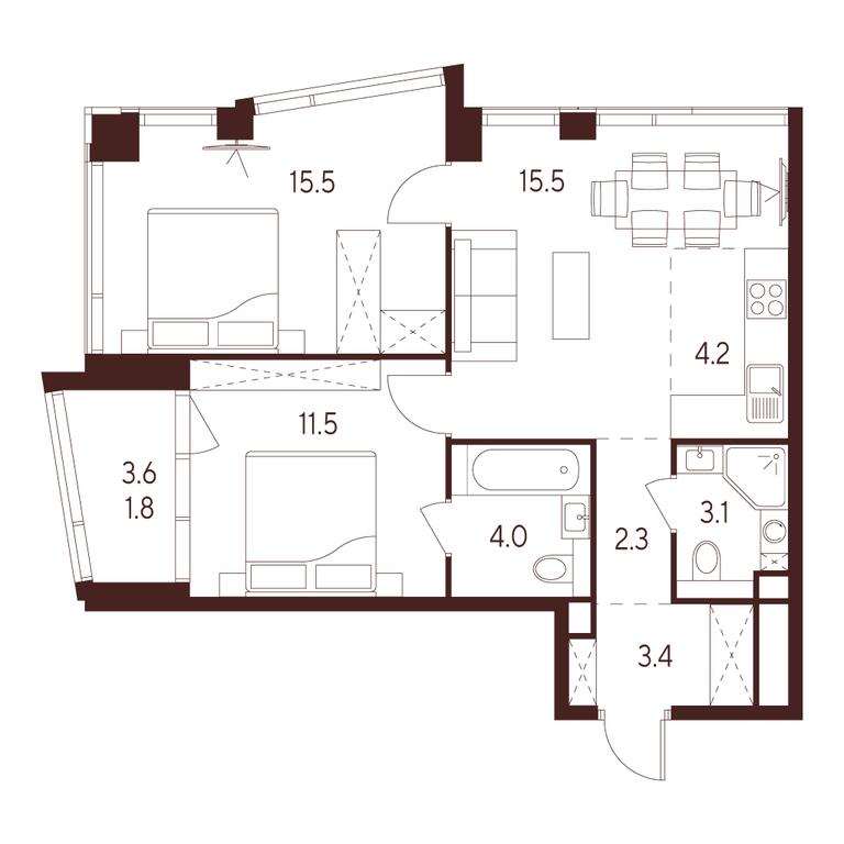 2-BD Apartment Sale, 61.3 sq. m. at INDY TOWERS (Indi Tauerz), Kuusinen Street, Moscow, Russia #1 2-BD Apartment Sale, 61.3 sq. m. at INDY TOWERS (Indi Tauerz), Kuusinen Street, Moscow, Russia #1