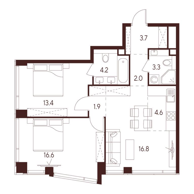2-BD Apartment Sale, 66.5 sq. m. at INDY TOWERS (Indi Tauerz), Kuusinen Street, Moscow, Russia #1